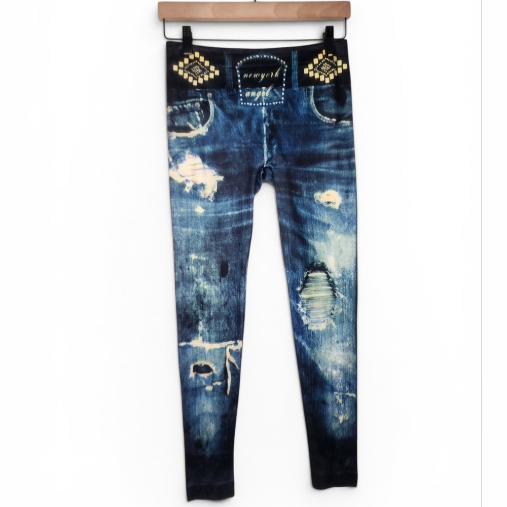 Connection 18 Faux Denim Printed Leggings Size L